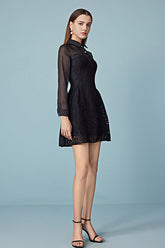 Black Short A-line Tulle Dress with Long Sleeves